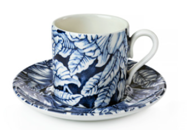 Coffee Can and Saucer - Burleigh, Ink Blue Hibiscus