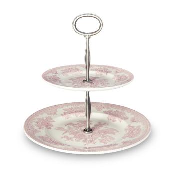 2 Tier Cake Stand, Burleigh Pink Asiatic Pheasants