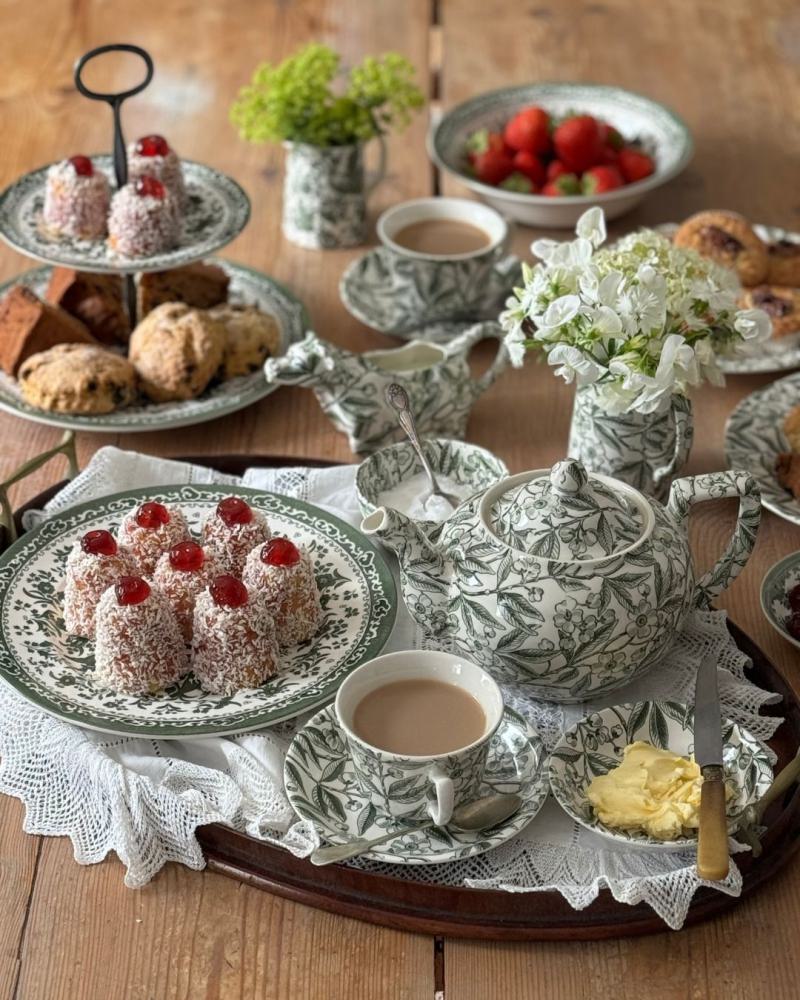 Tea Cup & Saucer, Burleigh Green Prunus